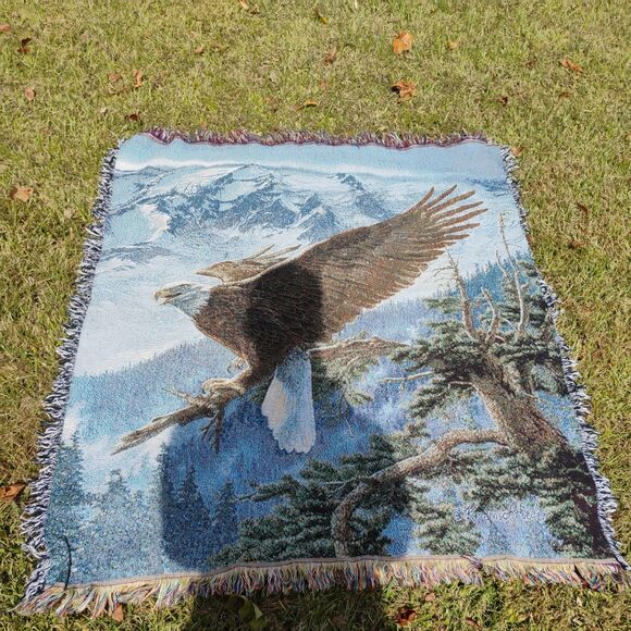 Lee Kromschroeder Art Bald Eagle Alpenglow Mohawk Tapestry Throw 48x56 - Picture 1 of 13